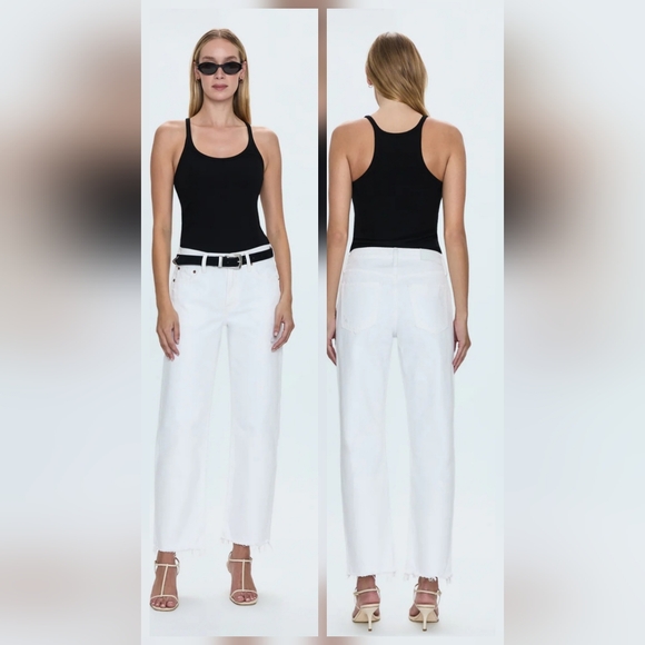 pistola Denim - Pistola White Straight Leg Jeans With distressed Hem Size 25 (2)